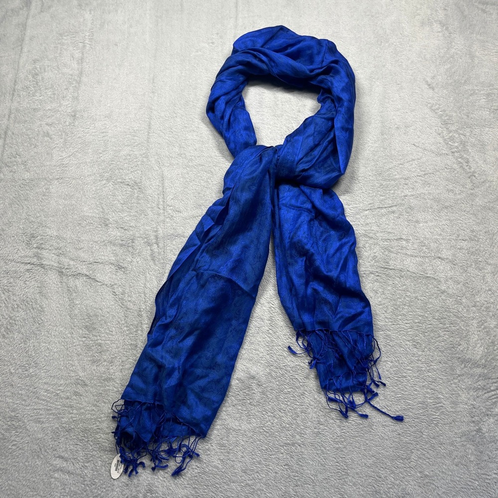 Crafto Silk Kattan Scarf Royal Blue Paisley Jacquard Handmade Wrap 28x80
